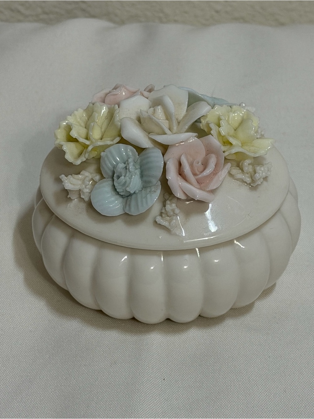 Vintage Ardalt Japan Verithin Lenwile China Pink Blue Floral Trinket Box 3”x4”